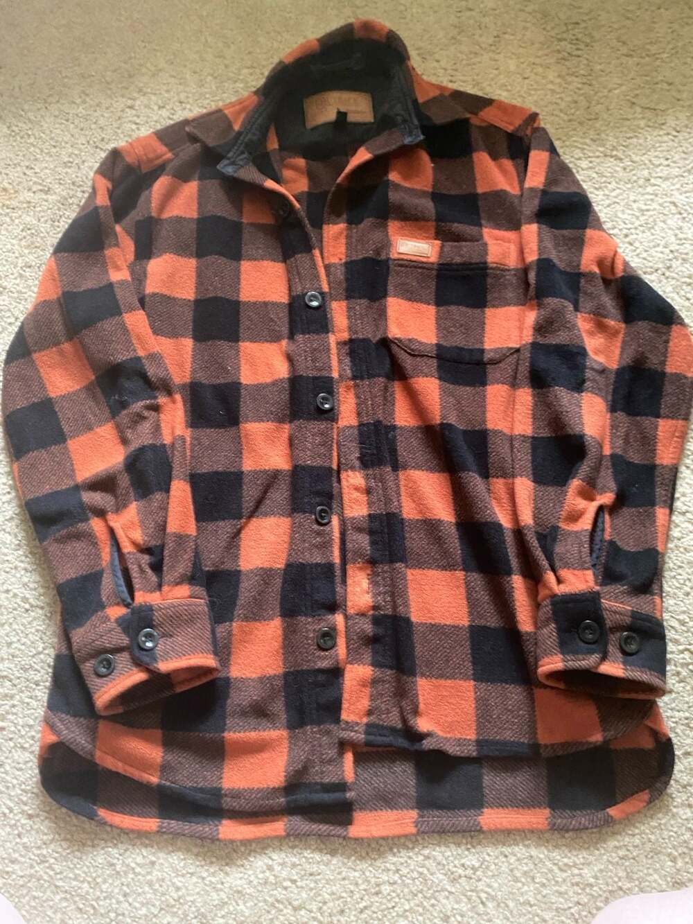 Outback Trading Company Shirt Size S Orange Black Plaid Flannel Shacket